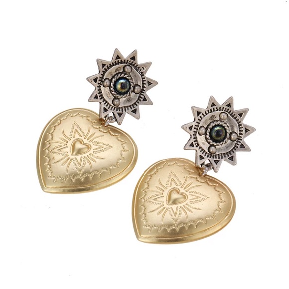 Sun Star Heart Drop Etched Earrings - Picture 4 of 8